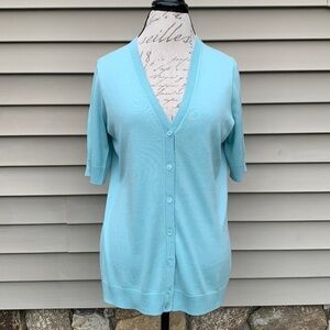 Talbots Short Sleeve Cardigan Sweater - Seafoam